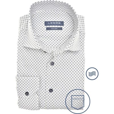 Ledub modern fit overhemd - popeline - wit met groen en donkerblauw dessin - Strijkvriendelijk - Boordmaat: 38 (EU maat: S)