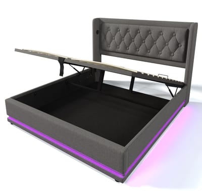 COVREO Bedframe 140x200 cm grijs stof met opbergruimte, zonder matras