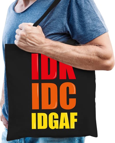 IDGAF / I Dont Give A Fuck fun tekst cadeau tas zwart voor heren cadeau katoenen tas zwart voor heren - kado tas / tasje / shopper
