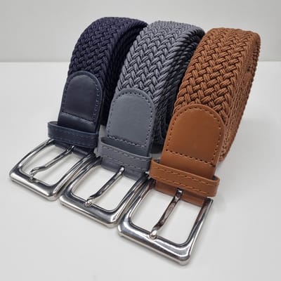 3 pack deal - Elastische riem - gevlochten broekriem - dames en heren riemen - Kleur 1 Bruin 2 Grijs 3 Blauw 105 cm