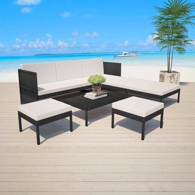 vidaXL - 6-delige - Loungeset - met - kussens - poly - rattan - zwart