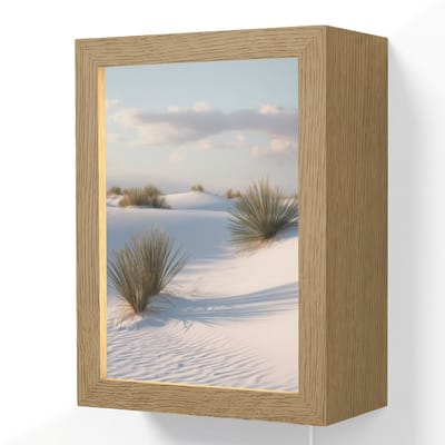 Wandlamp 15x20 cm - Oplaadbaar - Duinen - Gras - Wolken - Beige - Wandlampen binnen woonkamer - Slaapkamer lamp met kabel - Decoratieve nachtlamp - Vloerlamp snoer