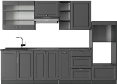 Vicco Fame-Line Complete keukeneenheid – 280 cm zonder werkblad Anthrazit-Gold Landhaus