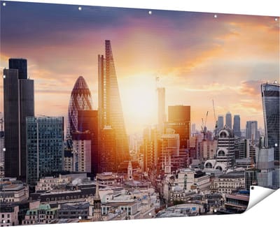 Gards Tuinposter Londen Stad bij Zonsopgang - 180x120 cm - Tuindoek - Tuindecoratie - Wanddecoratie buiten - Tuinschilderij