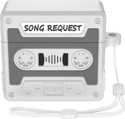 Telestore hoesje geschikt voor AirPods 4 soft case cover- retro cassettebandje bandje tape - TPU hoesje Beschermhoes - AirPods 4 Cover - AirPods 4 hoesje - Geschikt voor Apple Airpods 4 - gel hoesje - grijs