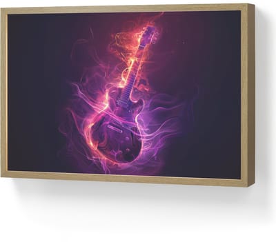 Wandlamp 60x40 cm - Oplaadbaar - Gitaar - Muziek - Rook - Paars - Wandlampen binnen woonkamer - Slaapkamer lamp - Decoratieve nachtlamp - Vloerlamp draadloos