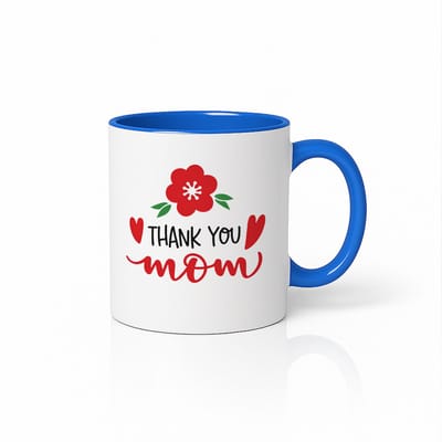 Thank You Mom Mok 330 ml – blauw-witte koffiemok met bloemen Moederdag design – Cadeau voor mama