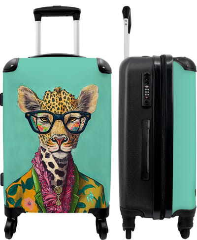 NoBoringSuitcases.com® - Koffer groot - Rolkoffer lichtgewicht - Bladeren - Bril - Giraffe - Dieren - Design - Reiskoffer met 4 wielen - Grote trolley XL - 20 kg bagage - Valiezen middelgroot - Hardcase bagagekoffer - Suitcase large