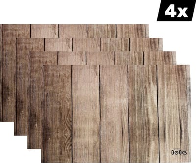 4 X PLACEMATS - CABANE PLAYA - Hout effect - ANTI-SLIP - Licht bruin - 30x45CM - Anti-slip Onderlegger - Placemat - Set van 4