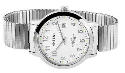 AKZENT Herenhorloge roestvrij staal zilver, datumweergave