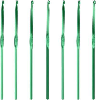Haaknaaldenset, haaknaaldenset, 7 groene haaknaalden voor beginners of professionals, haaknaalden 4 mm, ergonomische vormgeving, voor het breien van mutsen, sjaals, tassen en handwerk