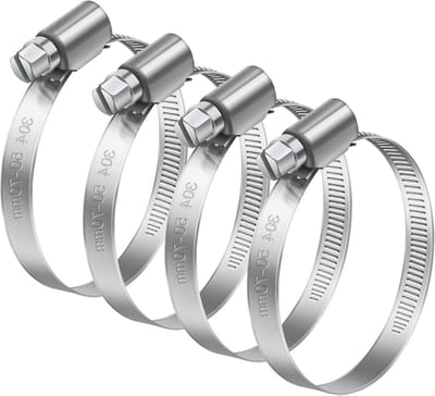 Reinforceable 304 RVS Wormdrive Slangklemmen 50-70mm, Set van 4 voor Gasleidingen en Waterleidingen