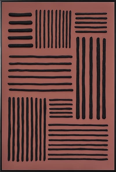 Ter Halle - Schilderij - Wanddecoratie - 3D Art - Zwarte Streepjes Op Een Terra Doek - 83x123cm
