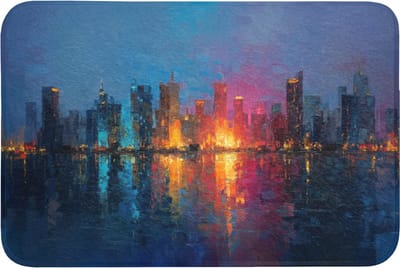 WC mat 90x60 cm - Antislip - Skyline - Penseelstreken - Donkerblauw - Lichtgevend - Toiletmat - Vloermat - Douchemat - Toilet tapijt - Toiletmatten