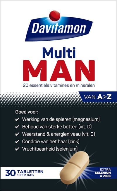 Davitamon Multi Man - met extra selenium en zink - multivitaminen man - 30 tabletten
