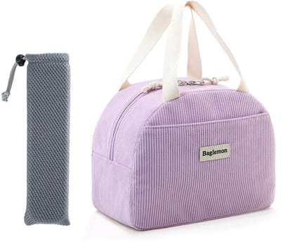 Dailygoods- Lunchtas Geïsoleerd - Herbruikbare Thermotas - Corduroy - 1 Hoofdvak - 25 x 13 x 15 cm - Beige met Bloemen/Ruitpatroon - Koeltas