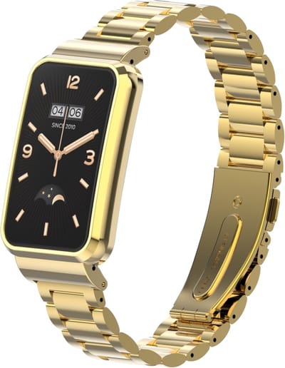 By Qubix - Metalen schakelband met case - Goud - Geschikt voor Xiaomi Smart Band 7 Pro / Mi Band 7 Pro bandje