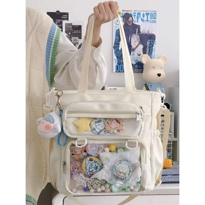 Japanse Transparante Ita Tas Handtas Dames Anime Draagbaar Grote Capaciteit Meisjes Schoudertas Tote Bag Nylon Crossbody Tassen ItaBag 32x25x11cm wit