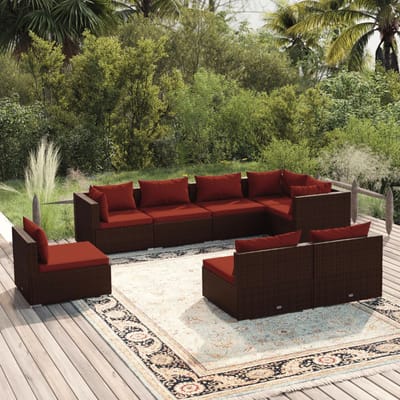 vidaXL - 8-delige - Loungeset - met - kussens - poly - rattan - bruin