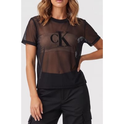 Calvin Klein Short Sleeve Pride Mesh Crew Neck Top Black Taglia: XS | Maglie Sportivi Outlet | Donna | Nero