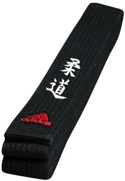 Judoband Adidas Elite met Japanse judokarakters | Zwart (Maat: 320)