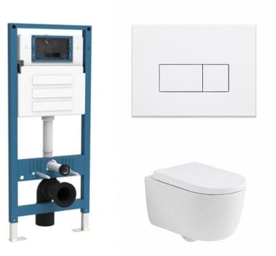 QeramiQ Dely Swirl Toiletset - inbouwreservoir Qeramiq Flush - 35mm zitting - metaal mat witte bedieningsplaat - rechthoekige knoppen - mat wit