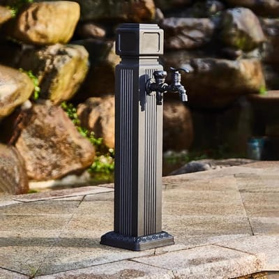 Roestvrijstalen Tuinfontein - Waterkolom Buiten - Tuin Irrigatie Wassen - Dubbele Kranen - Vrijstaand - Zilverkleurig
