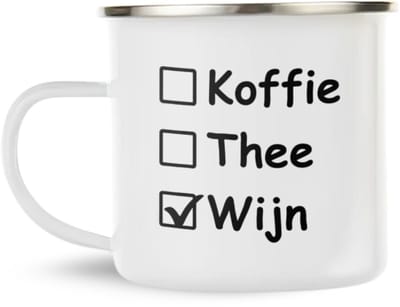 NietMokken.nl - Grappige Emaille Mok – Koffie Thee Wijn – Leuk Als Cadeau – Mok Met Humor – Originele Emaille Beker – Wijnliefhebber Mok – Kampeer Mok – Mok Cadeau Voor Vriendin Of Collega -  Koffie  Thee  Wijn