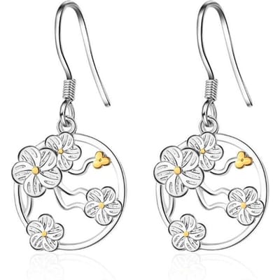 Creatieve Bos Literair 925 Sterling Zilver Sieraden Mode Zoete Kersbloesem Verfijnd Mooi Hangende Oorbellen Se695 white