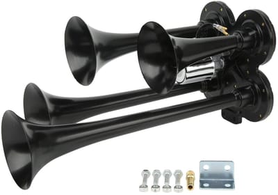 Dailygoody - Train Air Horn - Luchtcompressor Hoorn - 150DB - Universeel - 4 Trompetten - Geschikt voor Auto's Vrachtwagens Boten Treinen - 12 Volt