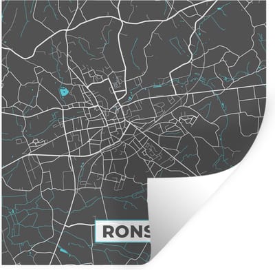 Muurstickers - Sticker Folie - België – Ronse – Stadskaart – Kaart – Blauw – Plattegrond - 100x100 cm - Plakfolie - Muurstickers Kinderkamer - Zelfklevend Behang XXL - Zelfklevend behangpapier - Stickerfolie
