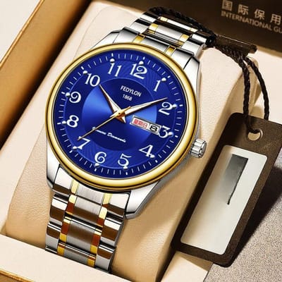 Volautomatisch Quartz Uurwerk Horloge Heren Lichtgevende Kalender Waterdicht Zakelijk Stalen Horloge voor Middelbare en Oudere Mensen Minimum blue
