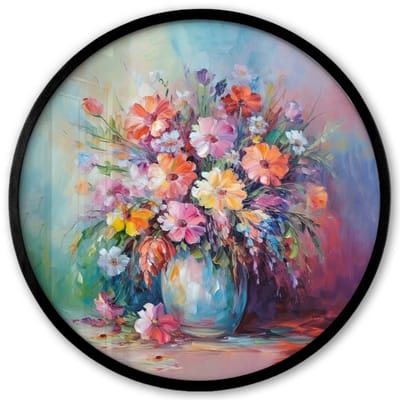Poster in lijst Rond - Fotolijst 40x40 cm - Posters - Bloemen - Kunst - Schilderij - Lente - Boeket - Ronde posterlijst zwart - Decoratie - Wanddecoratie woonkamer - Muurdecoratie slaapkamer