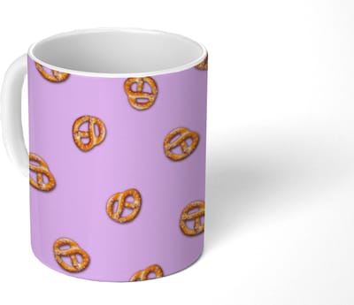 Mok - Koffiemok - Pretzels - Eten - Paars - Mokken - 350 ML - Beker - Koffiemokken - Theemok