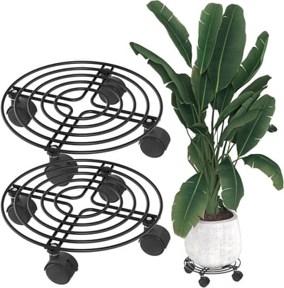 Plantenrollers - Bloempot onderzetter - Planten verplaatsen - Met veiligheidsrem - Diameter 30 cm - Zwart