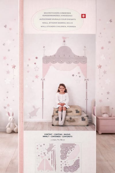 Kidslab Muurstickers Kinderkamer – Prinsessen Hemelbed – Verwijderbaar & Herbruikbaar – Roze – 2 vellen 70×100 cm