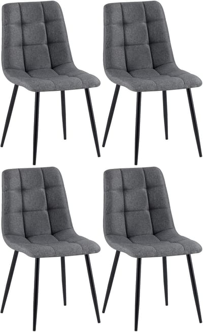CLP Antibes Set van 4 Eetkamerstoelen - Zonder armleuning - Metaal frame - Stof/donkergrijs
