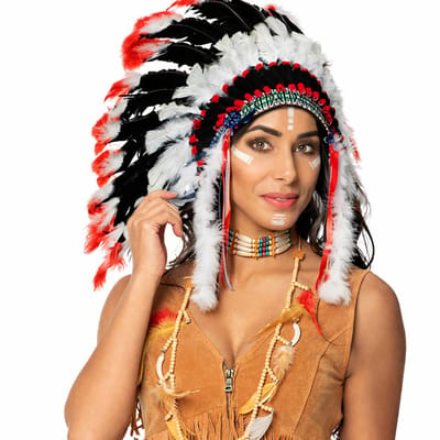 Indianen verkleed accessoires set - Veren tooi en kettingen - met ornamenten - voor volwassenen