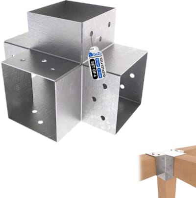 GEZU IMPEX Paalverbinder X 121x121 mm Thermisch Verzinkt Set van 4 Pergola Paalverbinder Type-X 4-Weg Hoekverbinder Paviljoen Doe-Het-Zelf Houtconstructie Beugel Houtverbinder