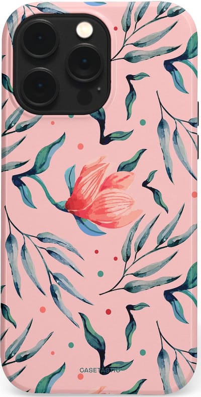 Casetastic hoesje geschikt voor Apple iPhone 14 Pro Max - MagSafe - Dubbellaagse bescherming - Roze Bloemen en Takken - Fashion Case - Lichtroze Zilver Perzik