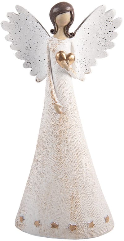 Clayre & Eef Kerstdecoratie Beeld Engel 12x6x24 cm Beige Kunststof