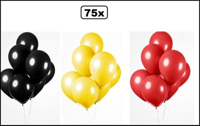 75x Ballonnen zwart/geel/rood 27cm - Themafeest thema feest party oud en nieuw festival landen