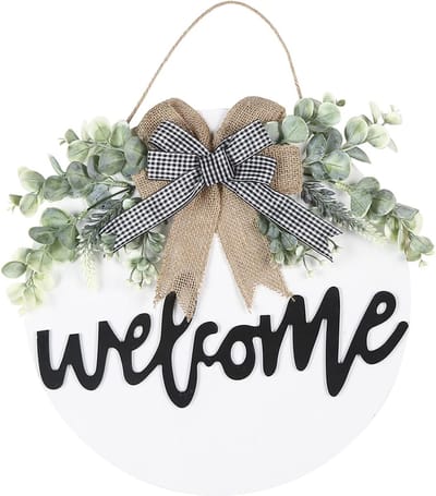 Welkomstbord Hout - Decoratie Bord - Voordeur Decoratie - Ronde Vorm - 45x33 Centimeter - Wit