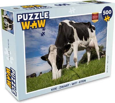 Puzzel Koe - Zwart - Wit - Eten - Legpuzzel - Puzzel 500 stukjes