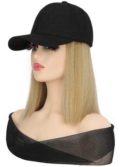 Dailygoods- Pruik Hittebestendig - Damespruikkap - Baseballpet met Haar - Verstelbare Pet - Korte Rechte Pruik - Comfortabel Vezelmateriaal - Pruikcap