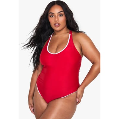 boohoo Dames Plus Contrast Binding Badpak | Red | Maat: 28