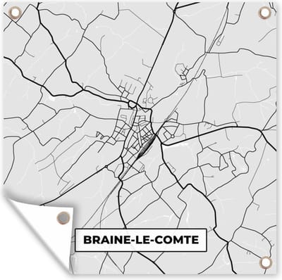 Tuin poster Stadskaart – Plattegrond – België – Zwart Wit – Braine le Comte – Kaart - 200x200 cm - Tuindoek