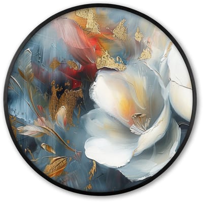 Poster in lijst Rond - Fotolijst 60x60 cm - Posters - Bloemen - Wit - Goud - Kunst - Abstract - Ronde posterlijst zwart - Decoratie - Wanddecoratie woonkamer - Muurdecoratie slaapkamer