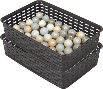 Hega Hogar Opbergmandje/ladeverdeler - 2x - donkerbruin - 2 liter - kunststof - 17 x 25 x 6 cm - kleine opslag bakjes - manden