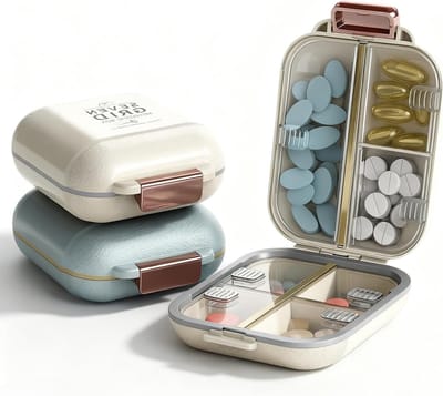Set van 2 Pillendozen met 7 Compartimenten, Reisvriendelijke Medicijnbox, Licht- en Vochtbestendig, Ideaal voor Vitaminen en Voedingssupplementen, Handig voor 7 Dagen Gebruik